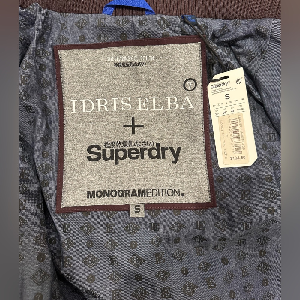 Superdry Idris Elba Collab. Monogram Edition Harrington Jacket, Burgundy- S - Picture 3 of 4